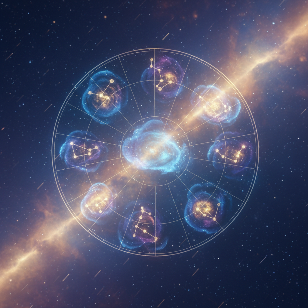 신비로운 별자리 차트와 우주 배경