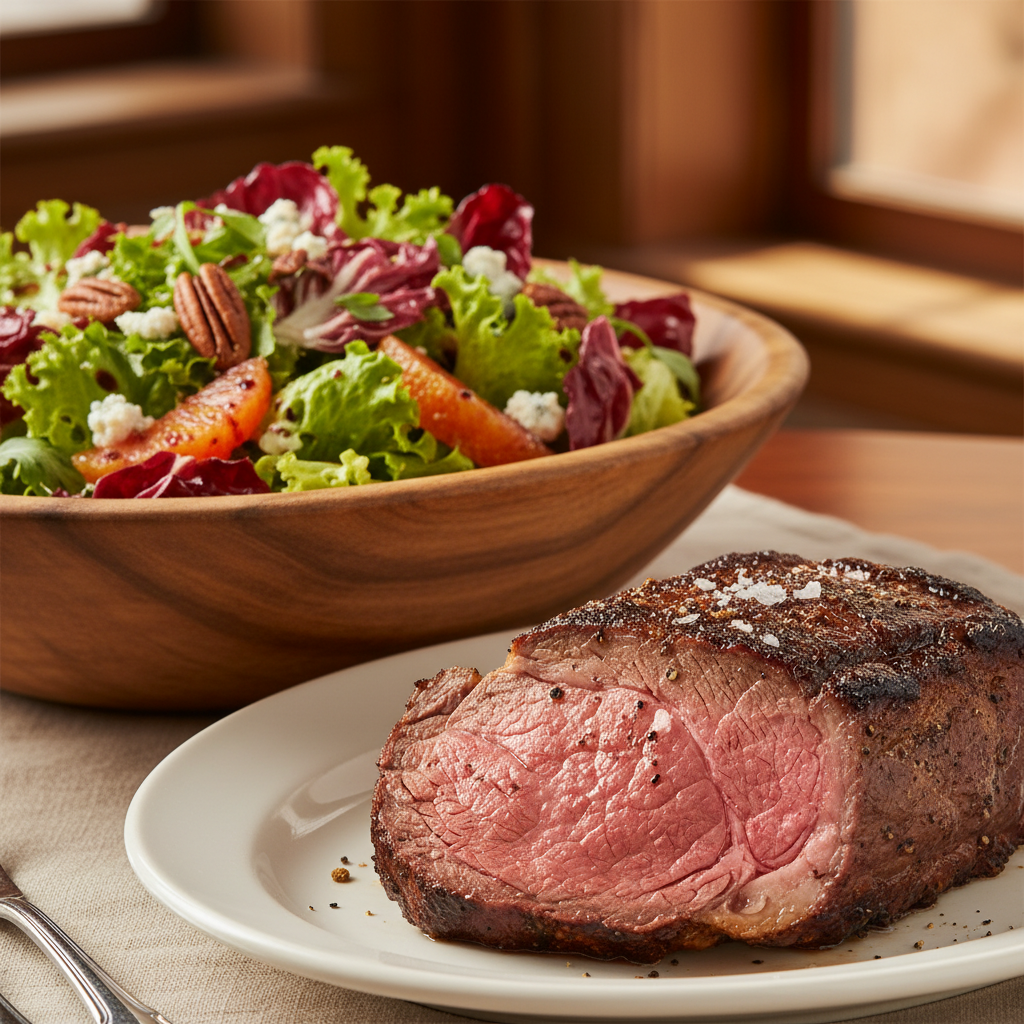 신선한 재료가 돋보이는 샐러드와 메인 디쉬