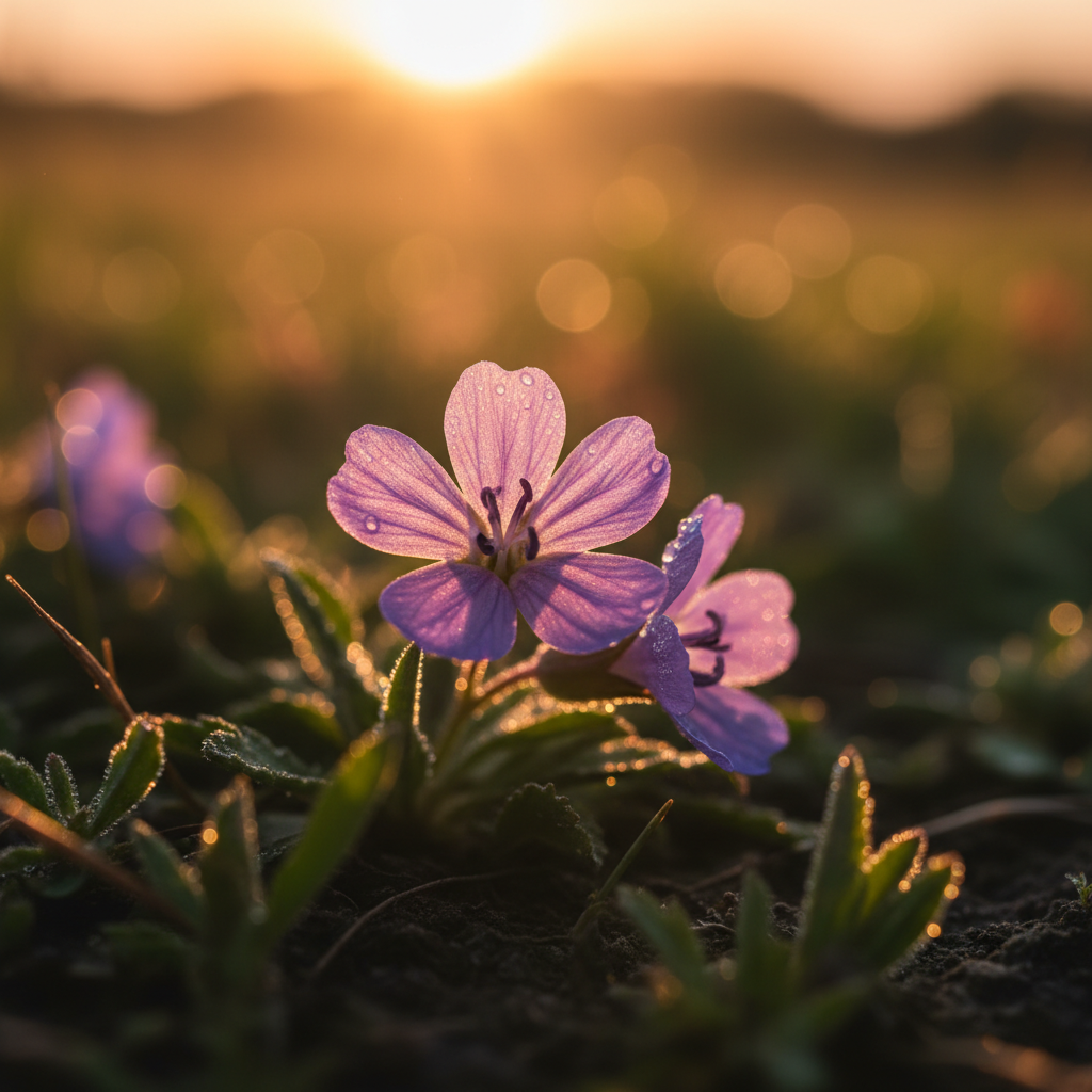 아침 햇살을 받은 꽃잎의 질감