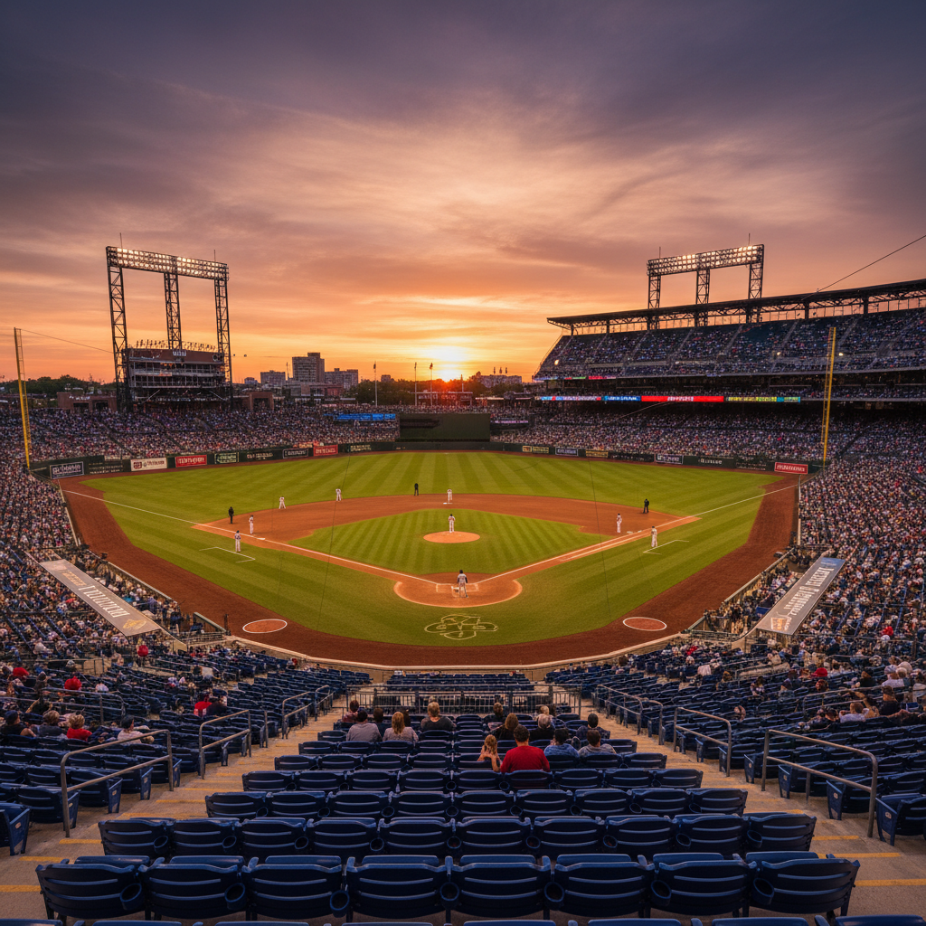 야구 경기가 펼쳐지는 박진감 넘치는 경기장 전경