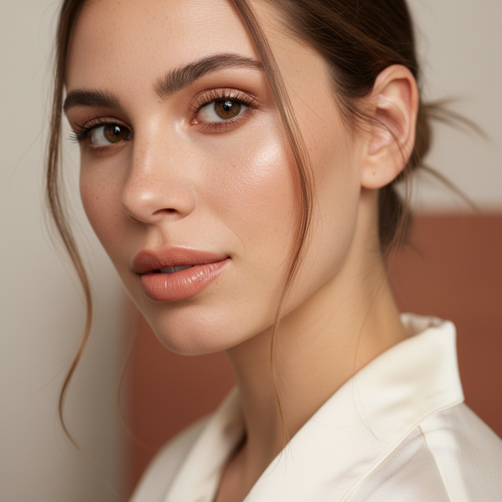 입생로랑 러브누드를 바른 화사하고 촉촉한 입술 근접샷