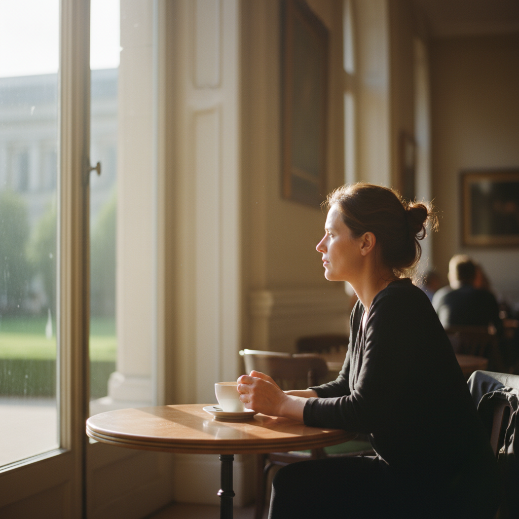 창가에 앉아 생각에 잠긴 모습