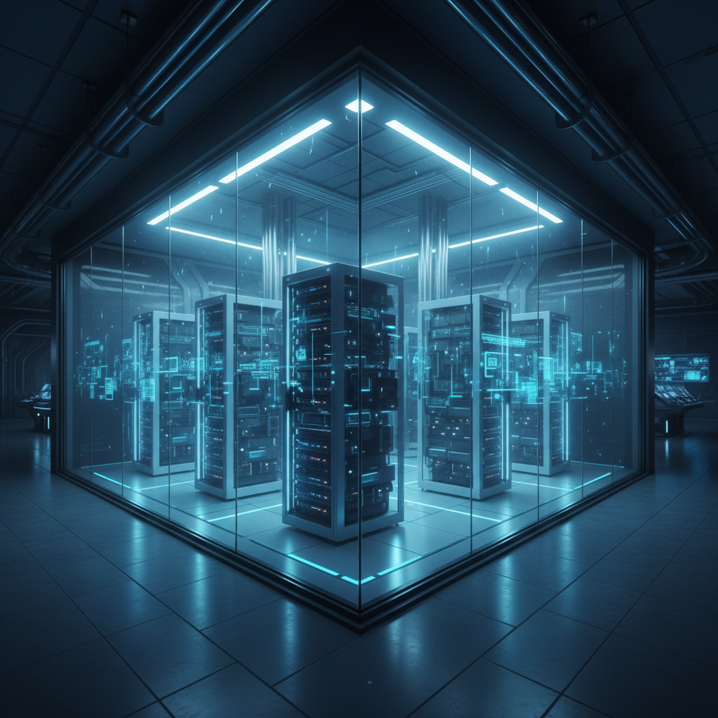 투명한 유리벽 뒤에 숨은 데이터 서버실