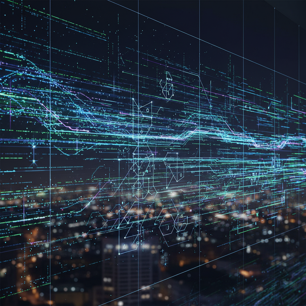투명한 유리 뒤로 보이는 복잡한 데이터 분석 화면
