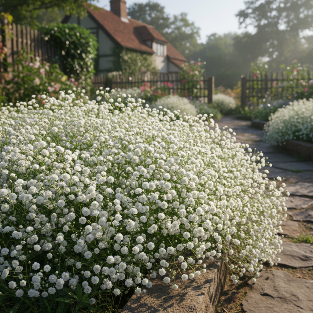풍성하게 피어난 하얀 안개꽃 덩굴