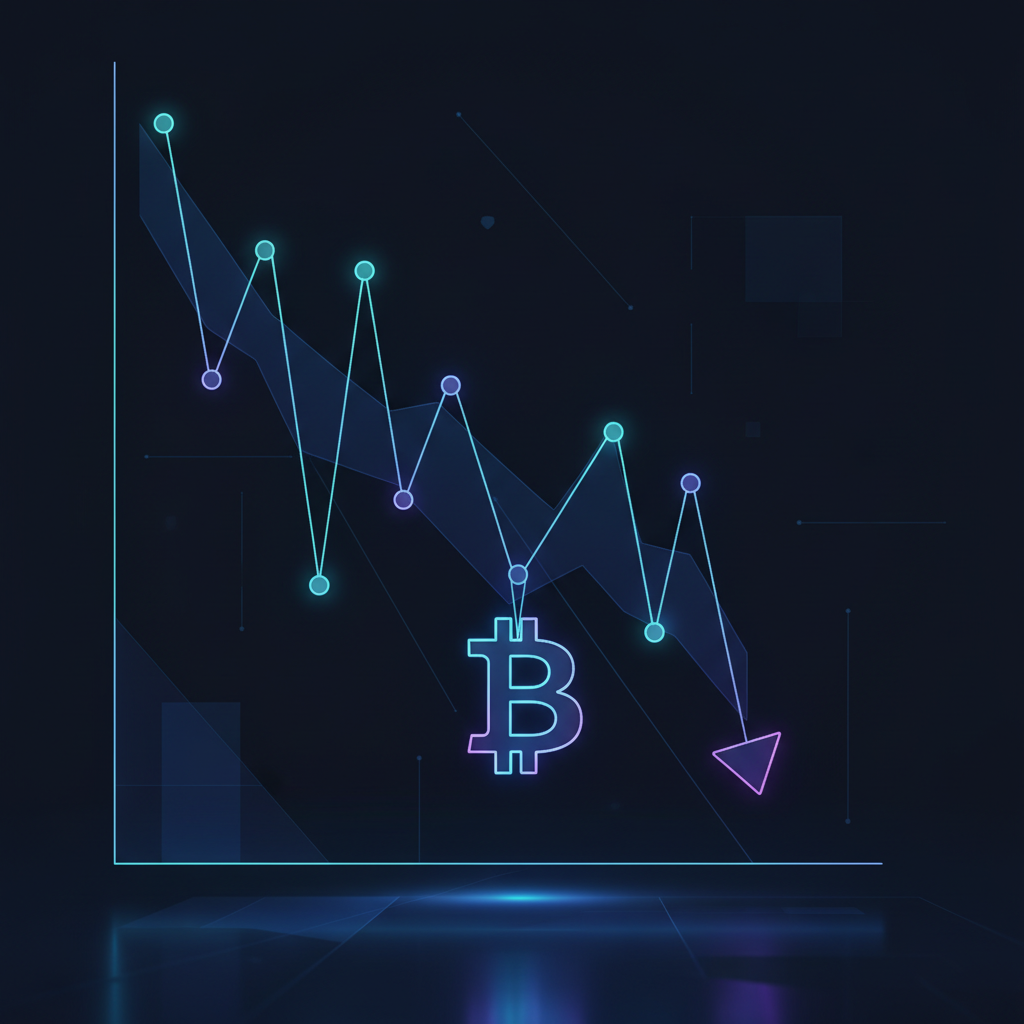 하락세를 보이는 주식 차트와 비트코인 심볼
