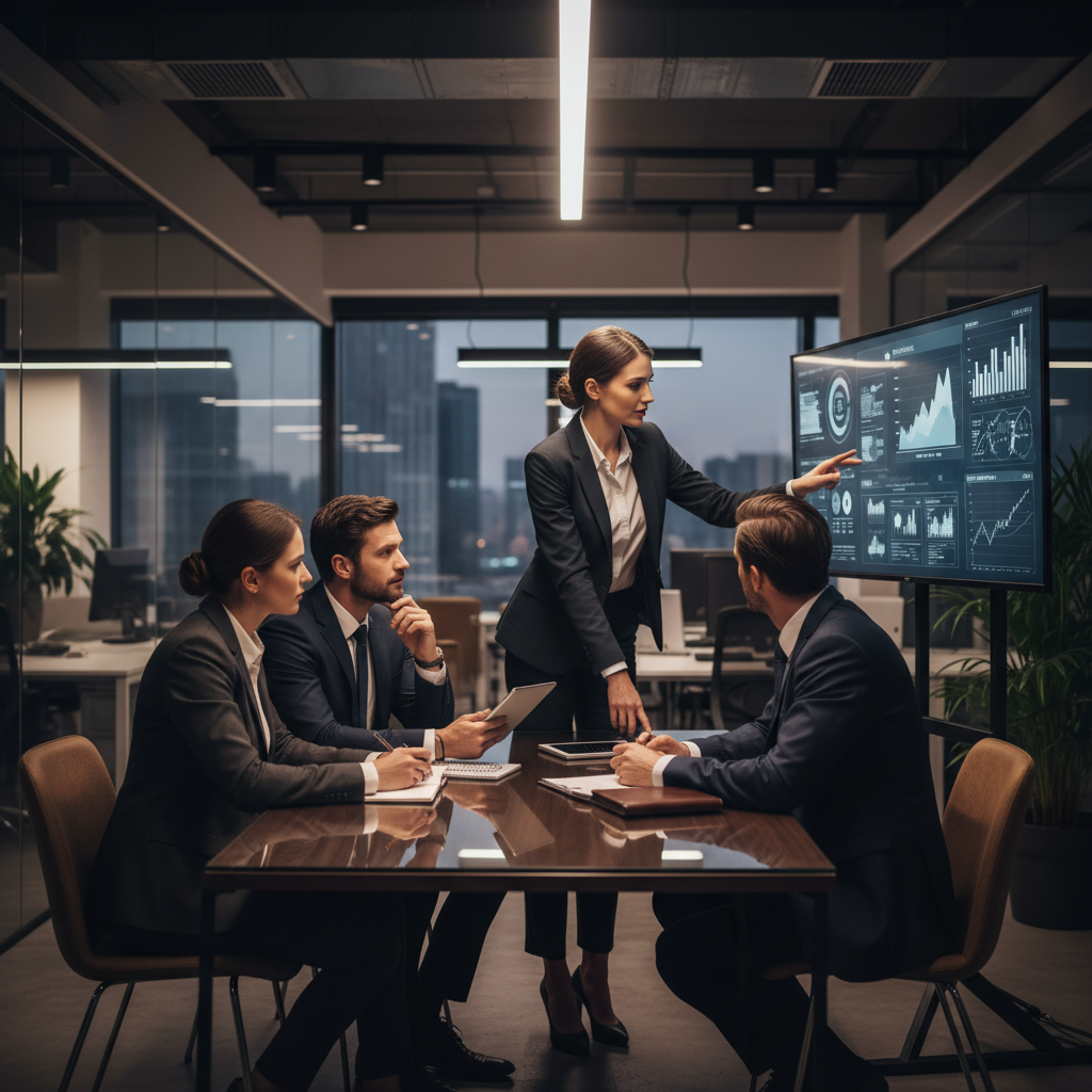 현대적인 오피스에서 비즈니스 회의를 하는 전문적인 모습