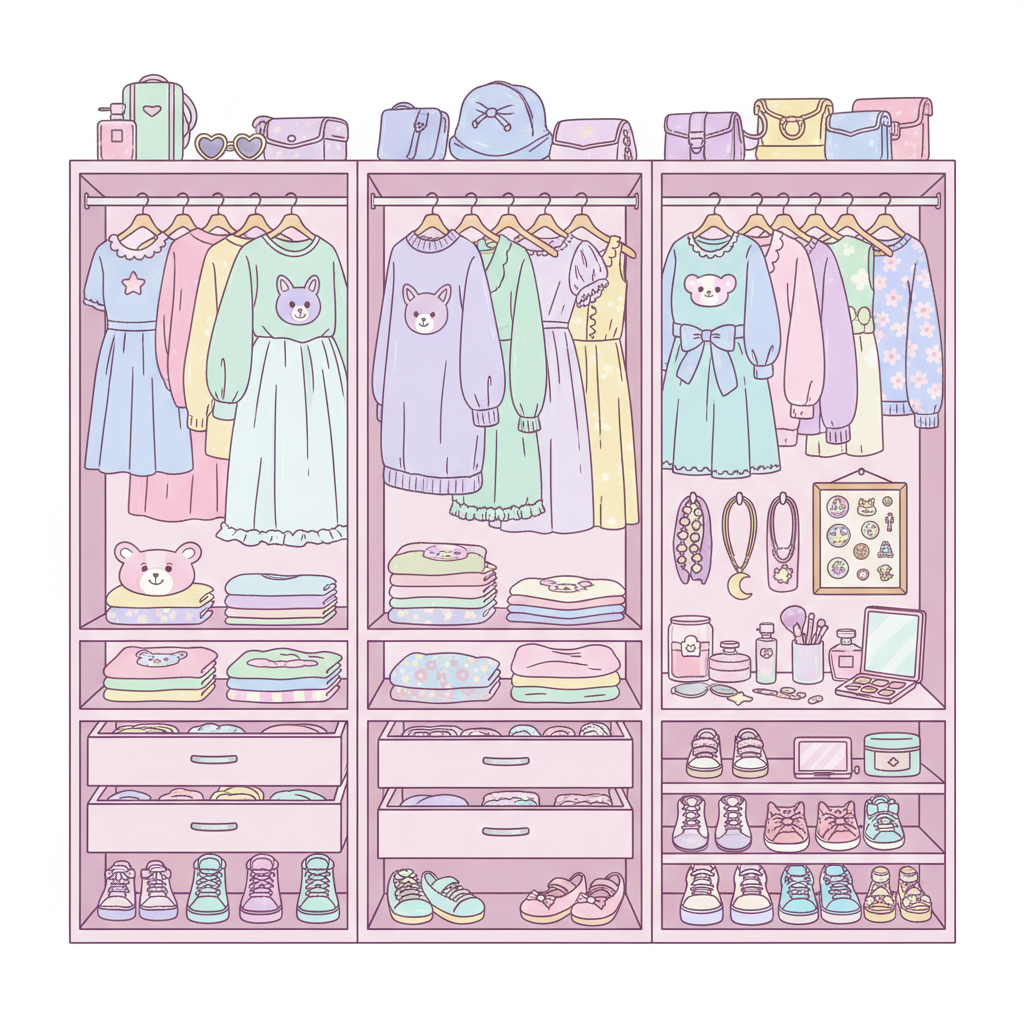 화려한 드레스와 액세서리로 가득한 아바타 옷장 화면