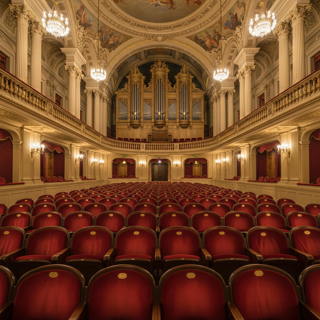 세종문화회관 대극장의 붉은 좌석과 화려한 조명 시설