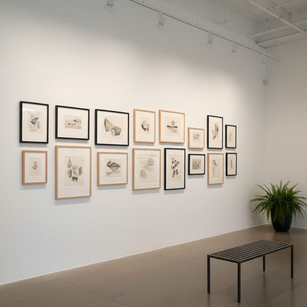 4절지 작품이 전시된 갤러리 벽면