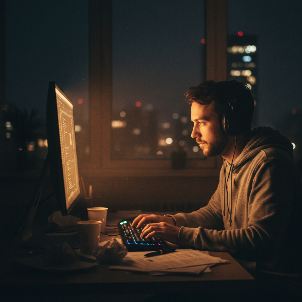 AI 코딩을 통해 창의적인 결과물을 만드는 개발자의 모습