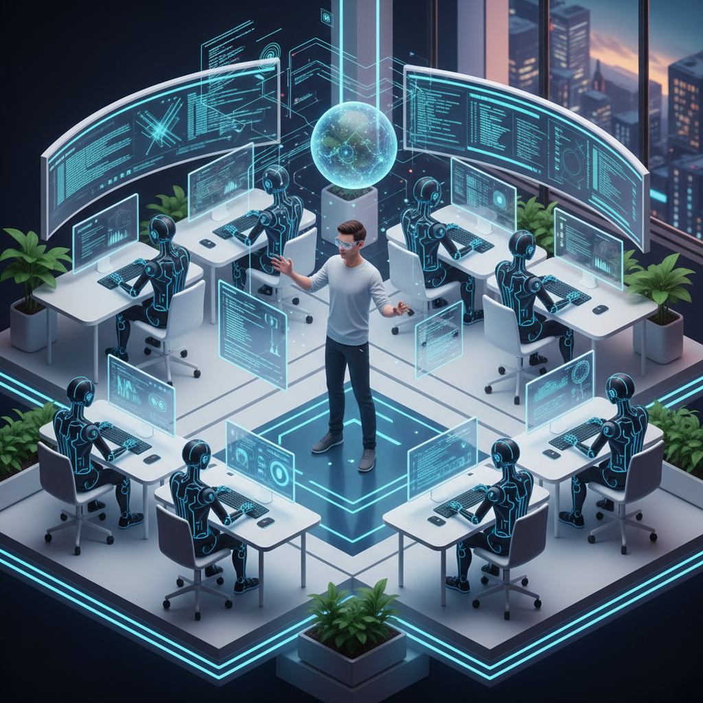 개발자가 여러 코딩 에이전트를 효율적으로 관리하는 모습