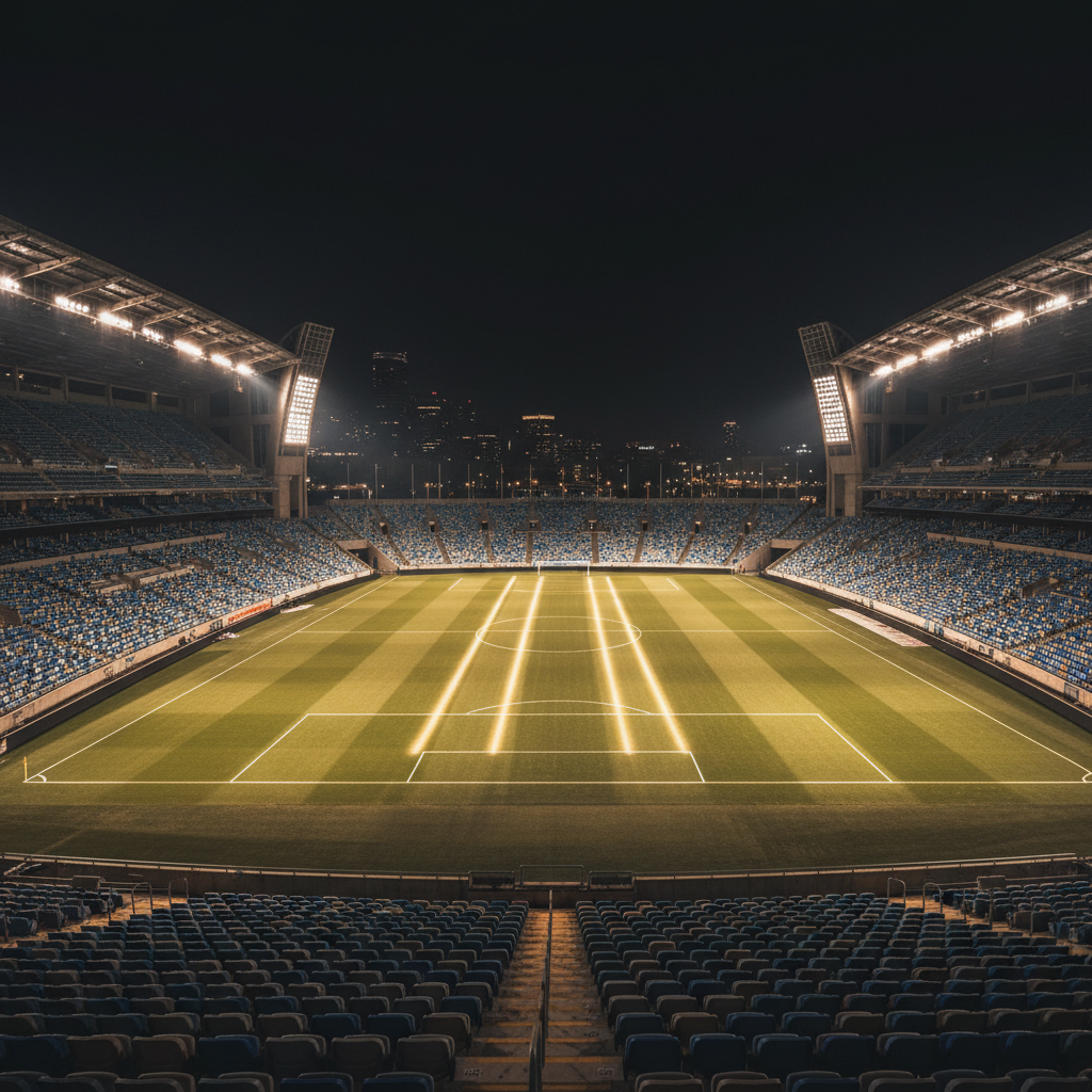 경기가 끝난 후 불이 켜진 경기장 야경