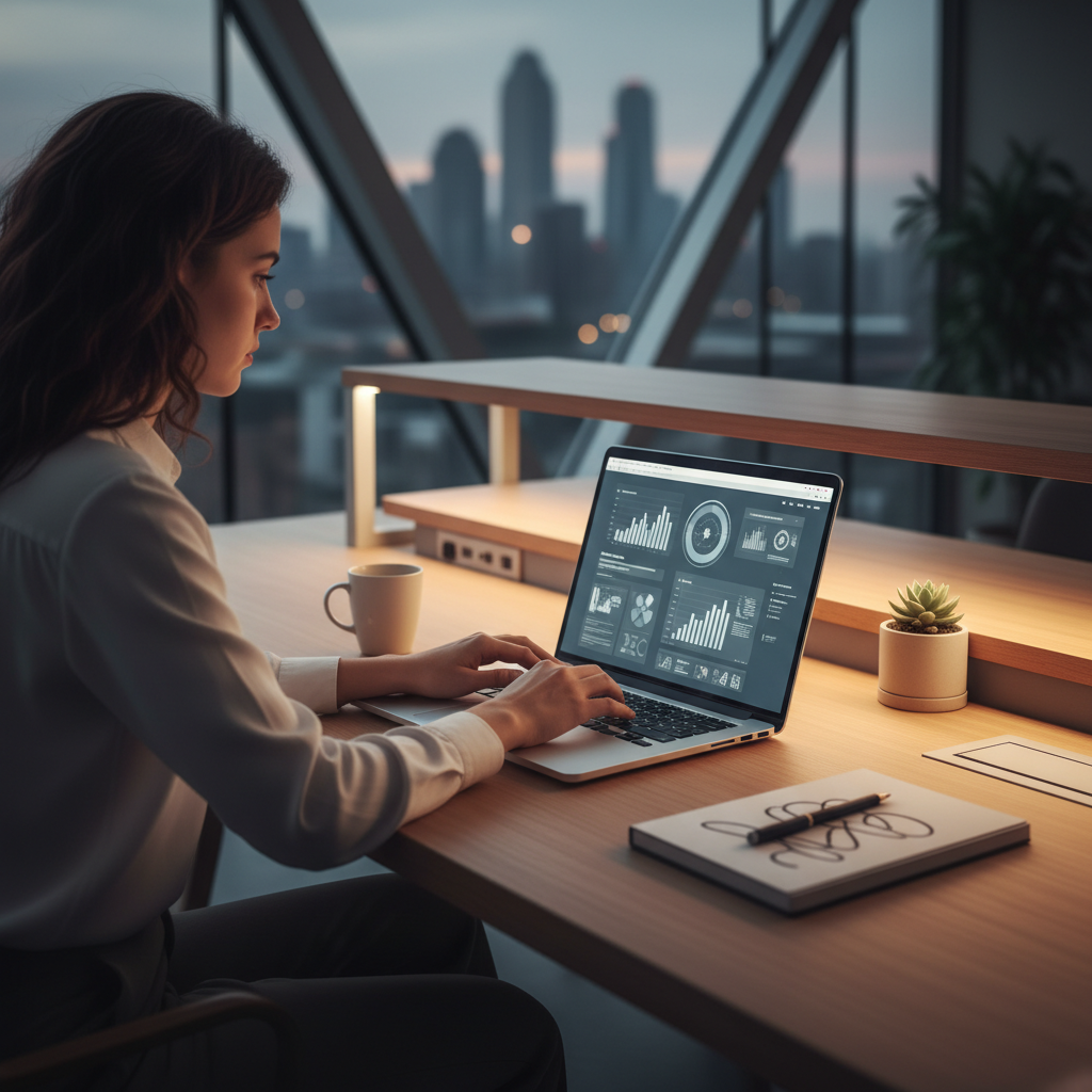 노트북 앞에 앉아 있는 사람의 모습