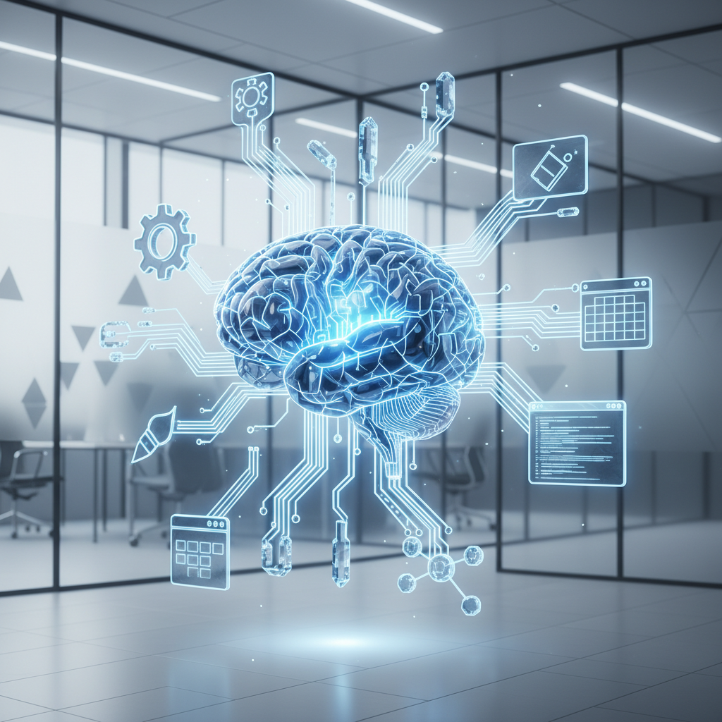 다양한 업무 도구를 활용하는 AI 그래픽