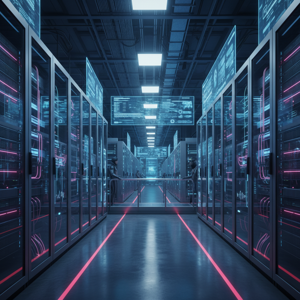 대형 서버와 데이터 센터의 내부 모습