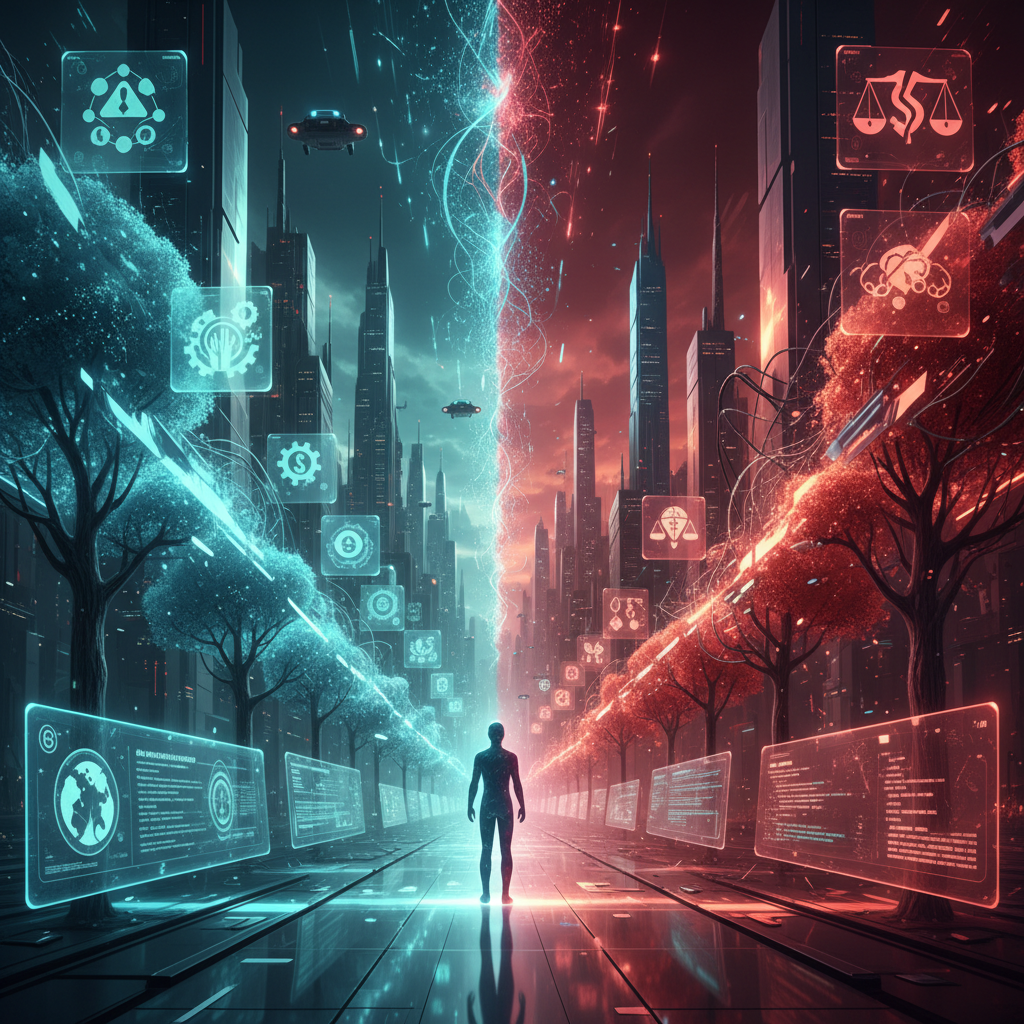 두 개의 상반된 길을 나타내는 추상적인 디지털 아트