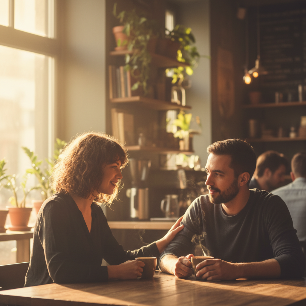 따뜻한 차를 마시며 대화를 나누는 사람들의 모습