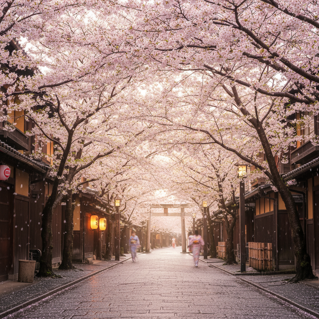 만개한 일본의 벚꽃 길