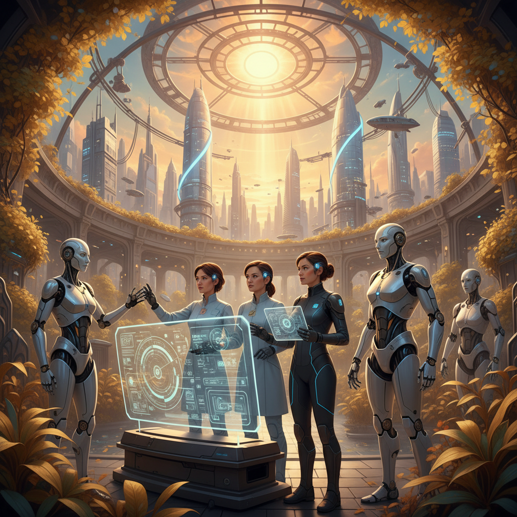 미래 지향적인 AI 기술과 인간의 협력을 나타내는 이미지