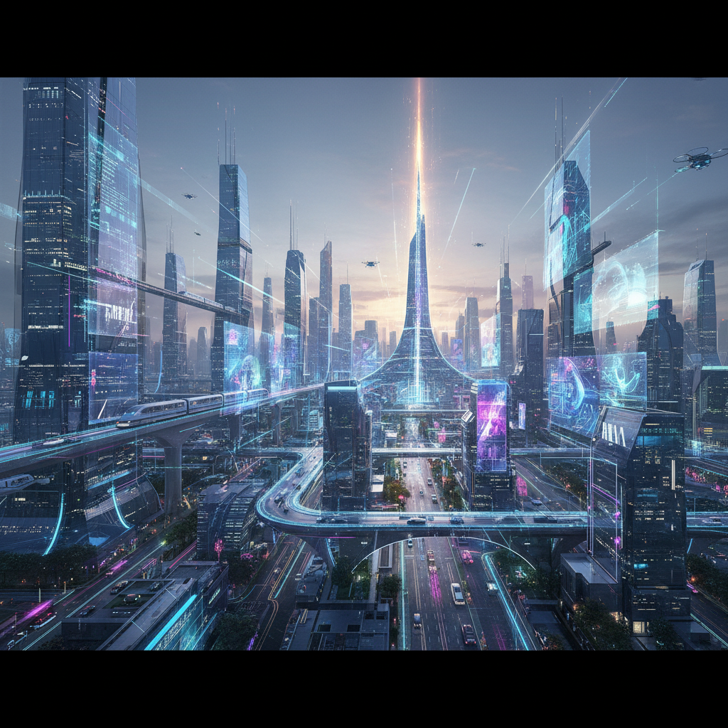 미래 지향적인 기술의 도시 이미지