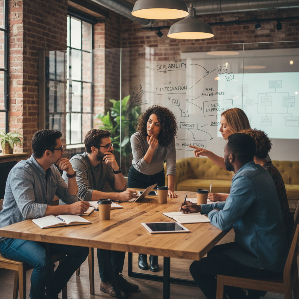 사무실에서 팀원들이 회의하는 모습