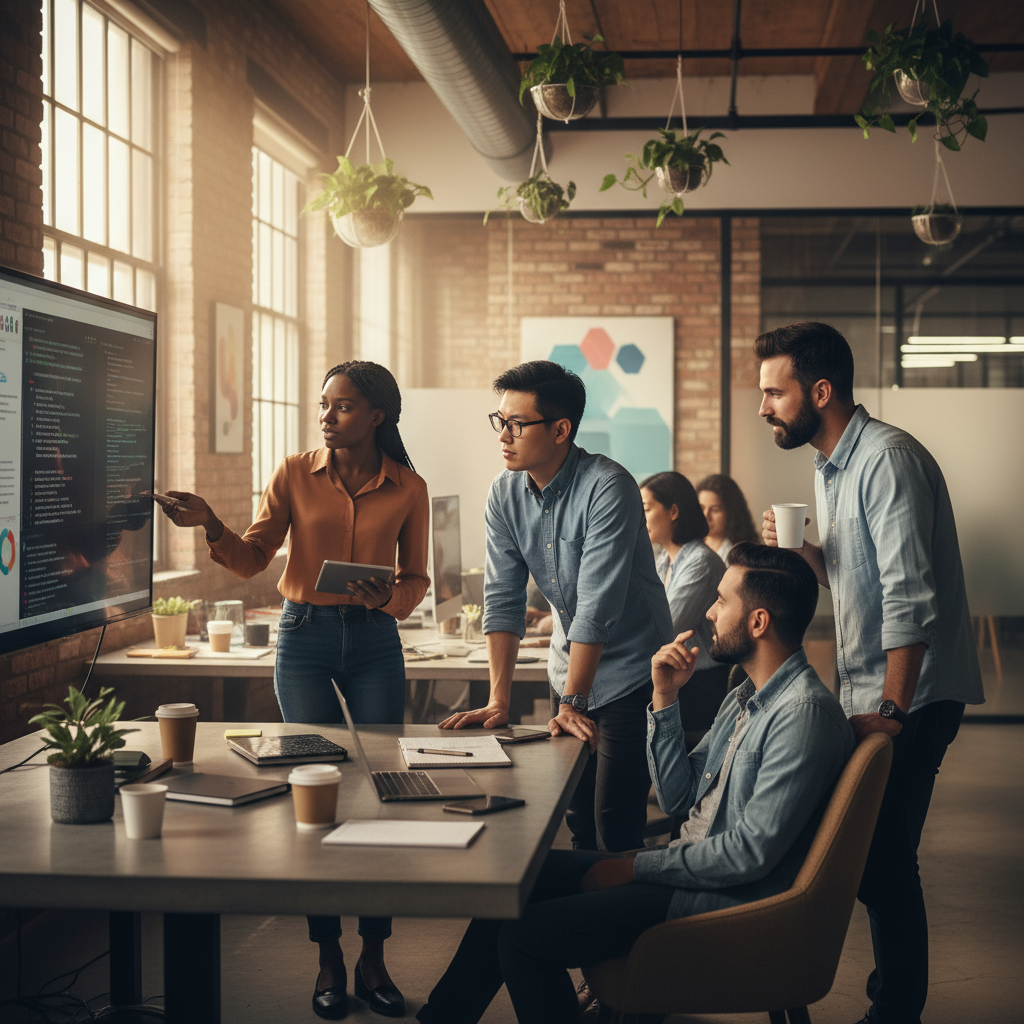 서로 대화하고 협력하는 개발자들의 모습