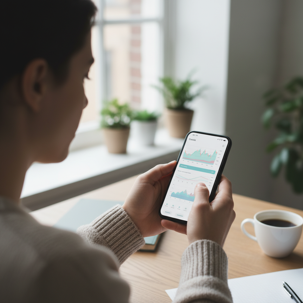 스마트폰 앱으로 금융 정보를 확인하는 모습