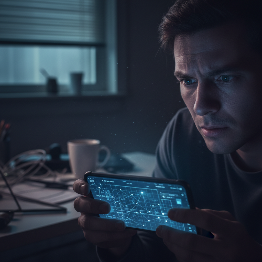 스마트폰 화면을 통해 타인의 정보를 확인하는 모습