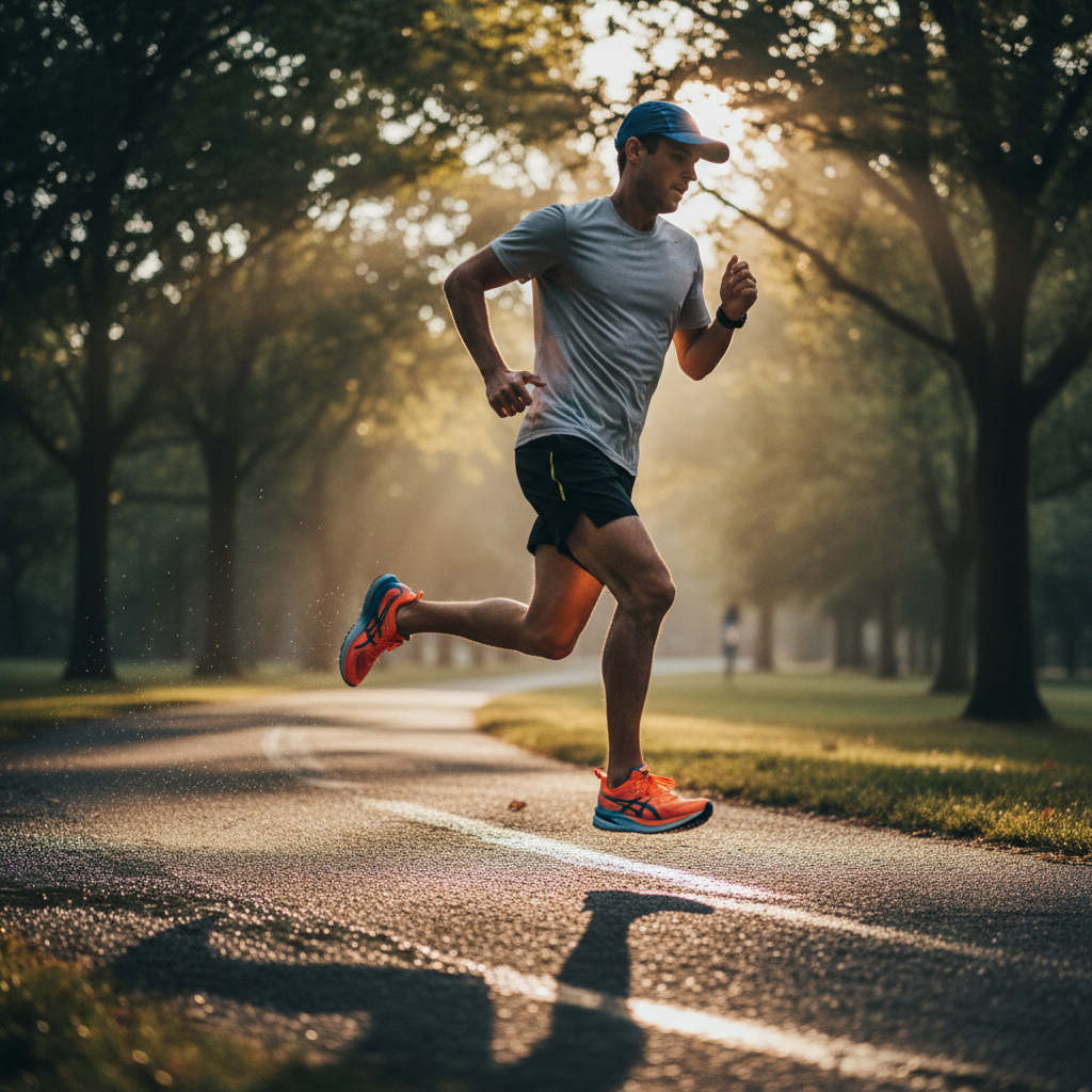 아식스 슈퍼블라스트3를 신고 가볍게 달리는 러너의 발 모습