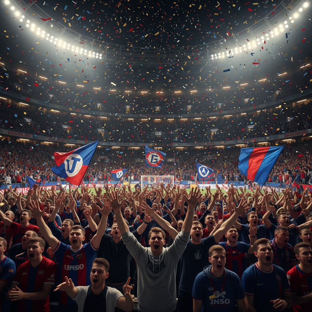 열정적인 관중들로 가득 찬 스포츠 경기장 내부