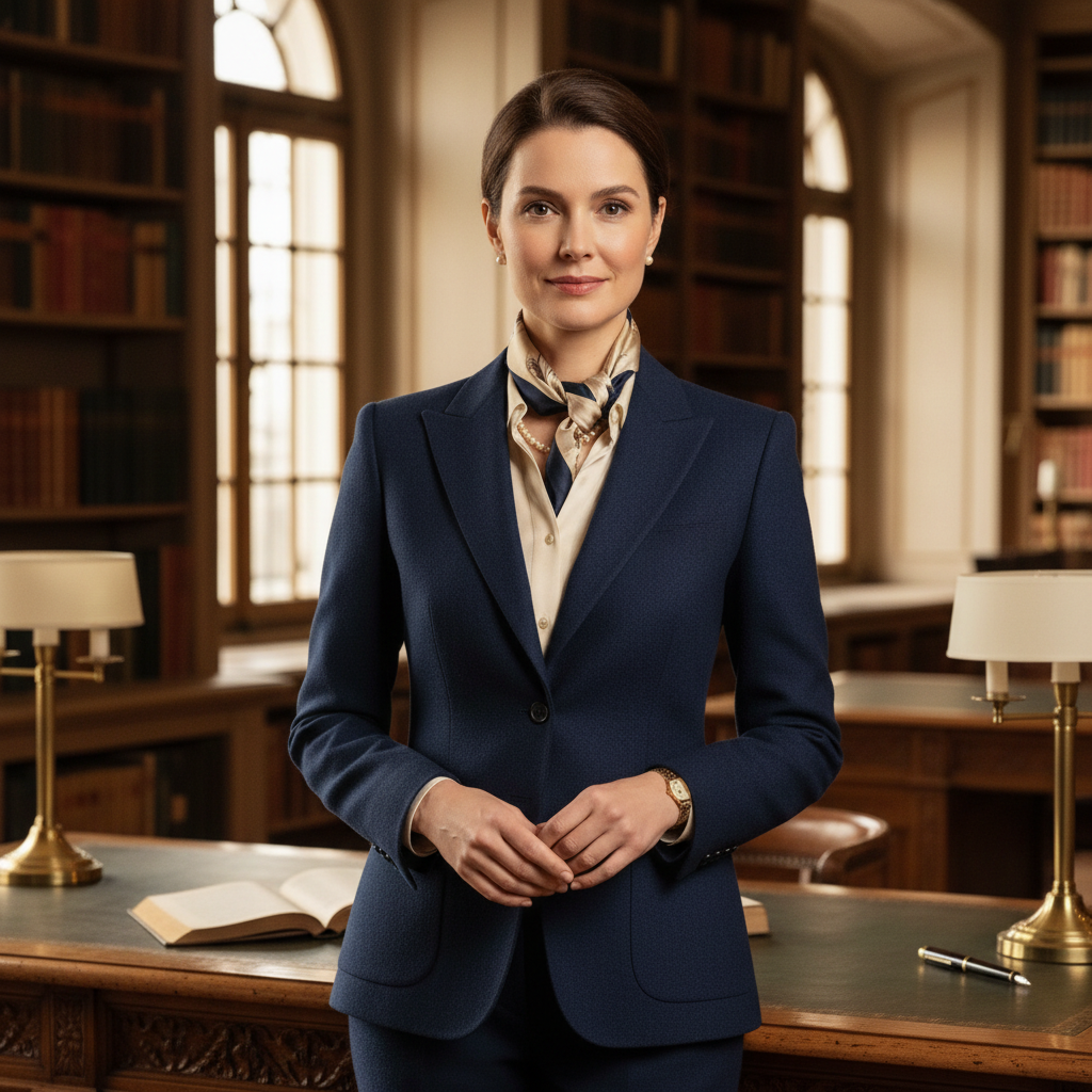 클래식한 핏의 자켓을 입은 여성