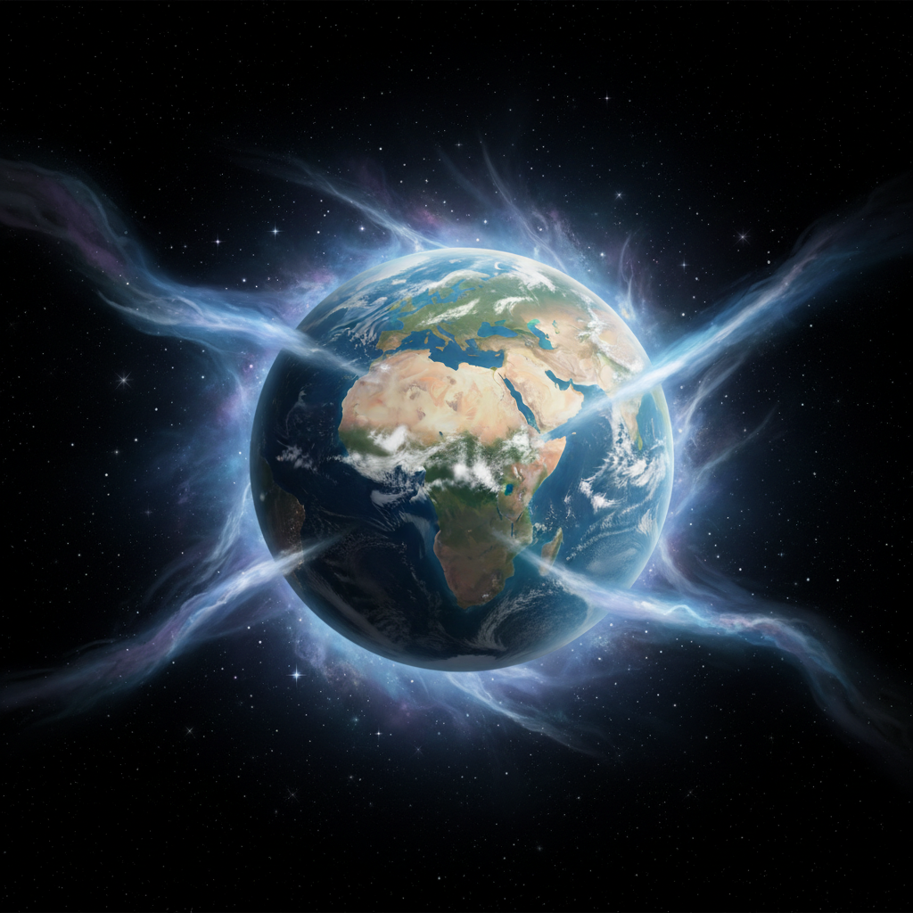 평화로운 지구 위로 희망찬 빛이 비치는 모습