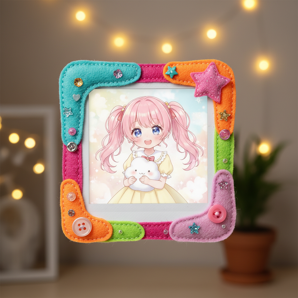 폴라로이드 프레임에 끼워진 만화 캐릭터 이미지