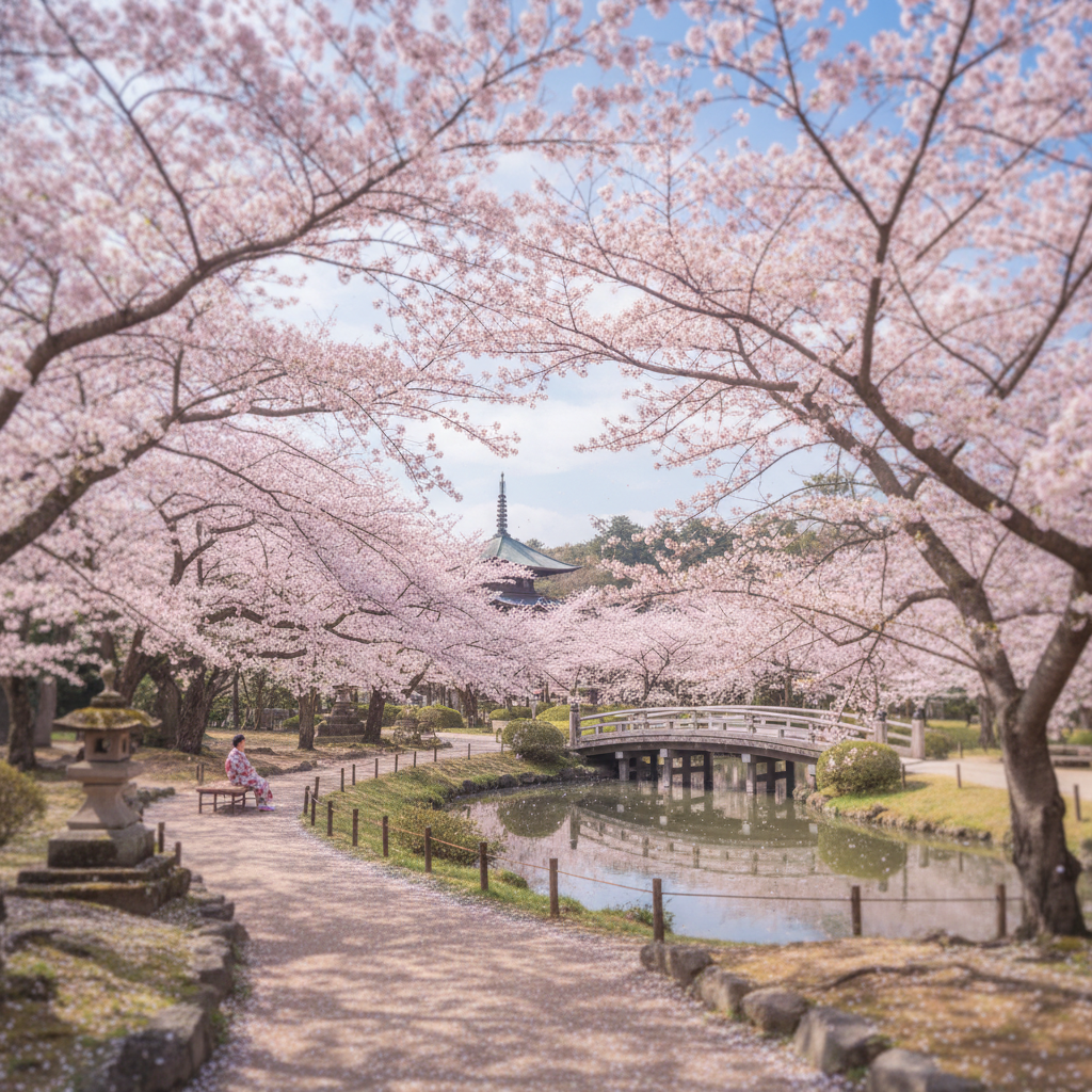 한적한 일본의 벚꽃 공원
