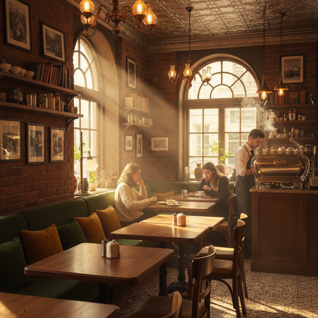 햇살이 비치는 카페 안의 빈티지 디카 결과물