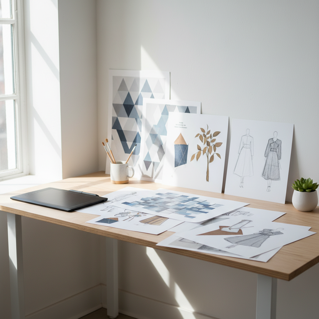 책상 위에 놓인 다양한 A3 용지 작업물