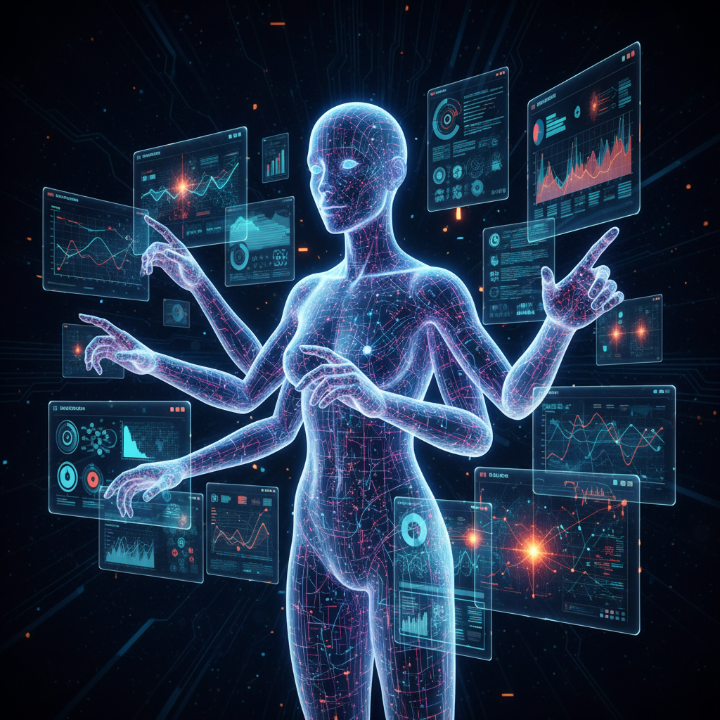 복잡한 업무를 자동화하는 AI 에이전트의 개념 이미지