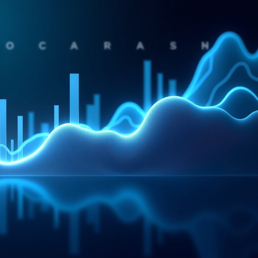 A futuristic digital abstract visualization of financial charts and AI neural networks in a temporary stagnation phase, sleek modern design, professional color palette of blue and silver, 4:3 aspect ratio