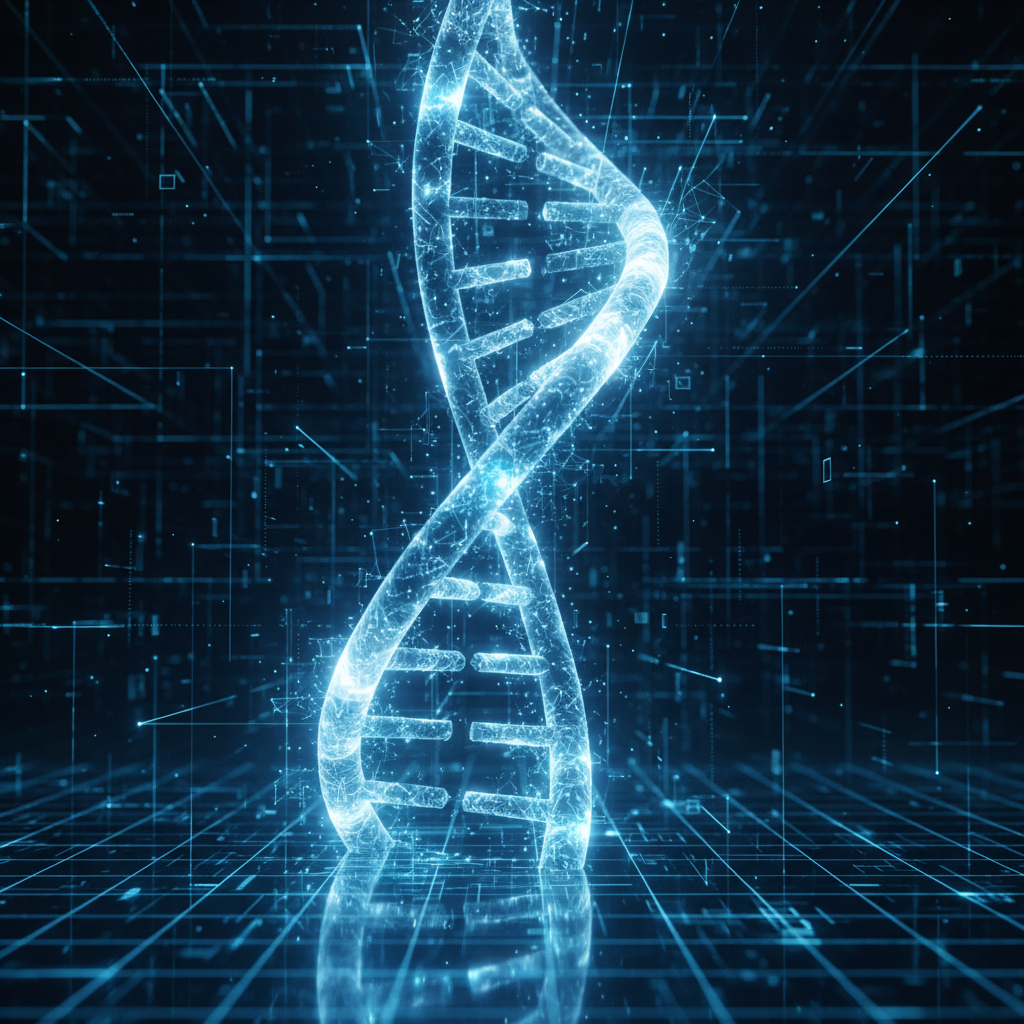 복잡한 DNA 이중 나선 구조와 디지털 데이터의 조화