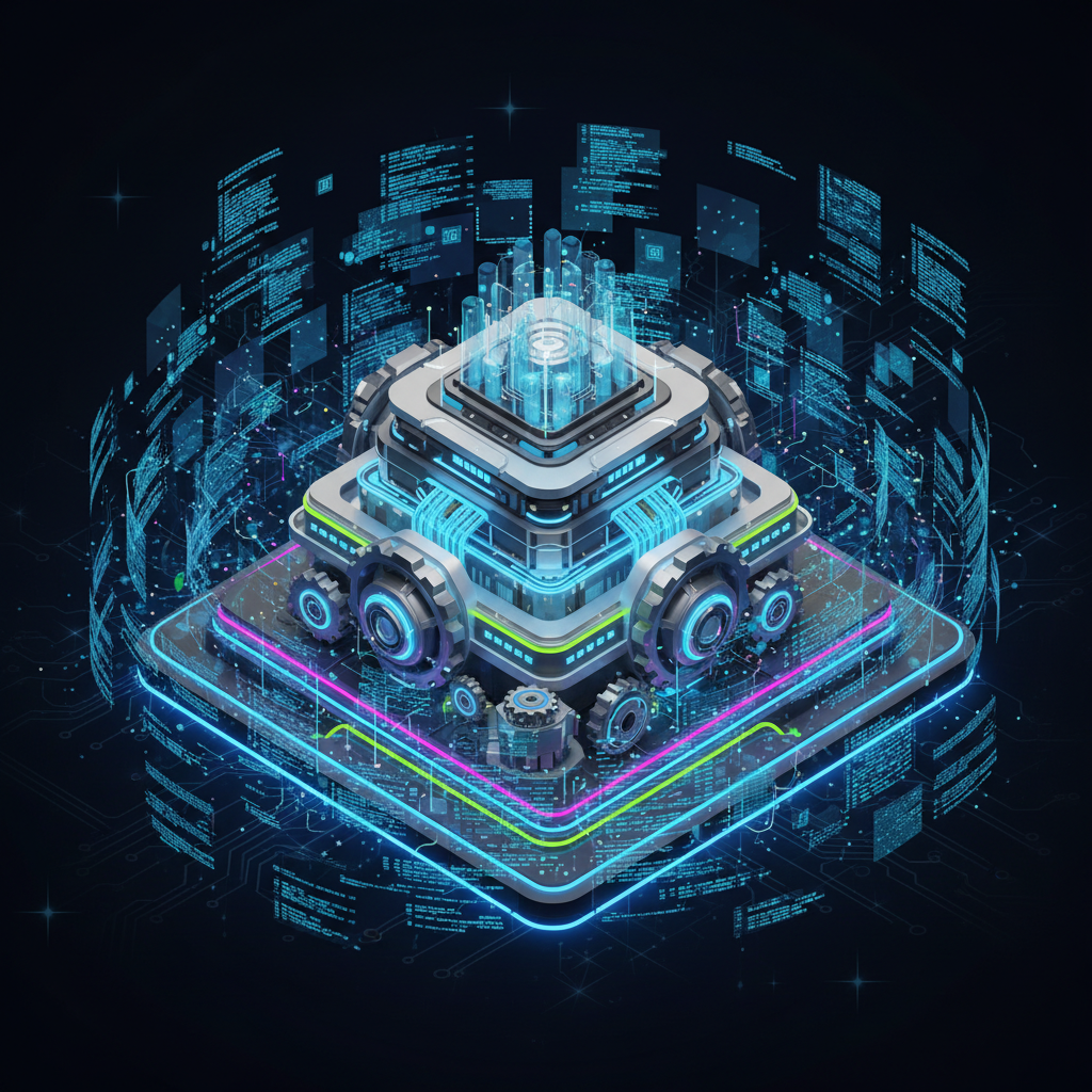 AI 에이전트가 복합적인 개발 작업을 자율적으로 수행하는 컨셉 아트