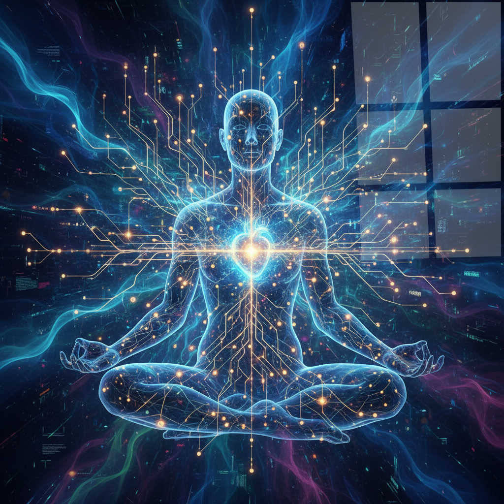 복잡한 디지털 연결망을 보여주는 추상적인 그래픽