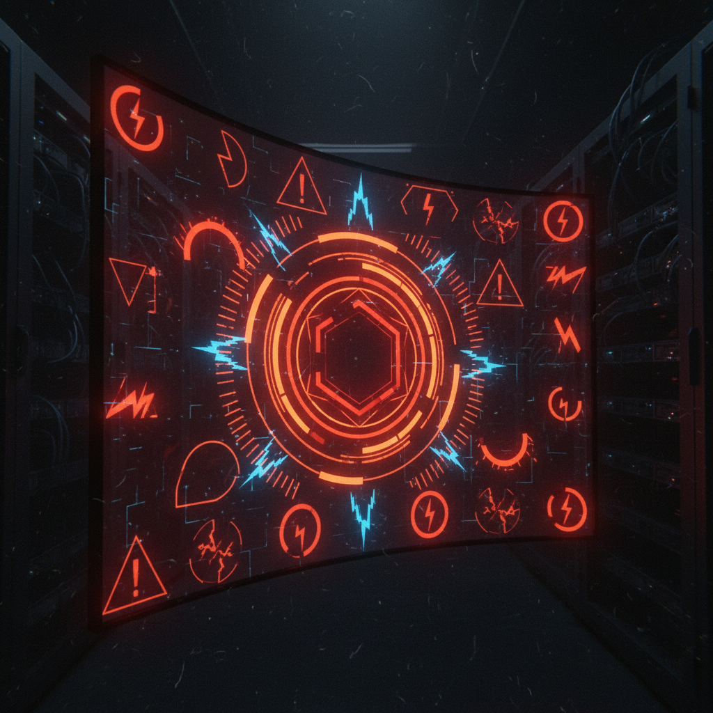 어두운 배경에 경고등이 켜진 데이터 보안 이미지