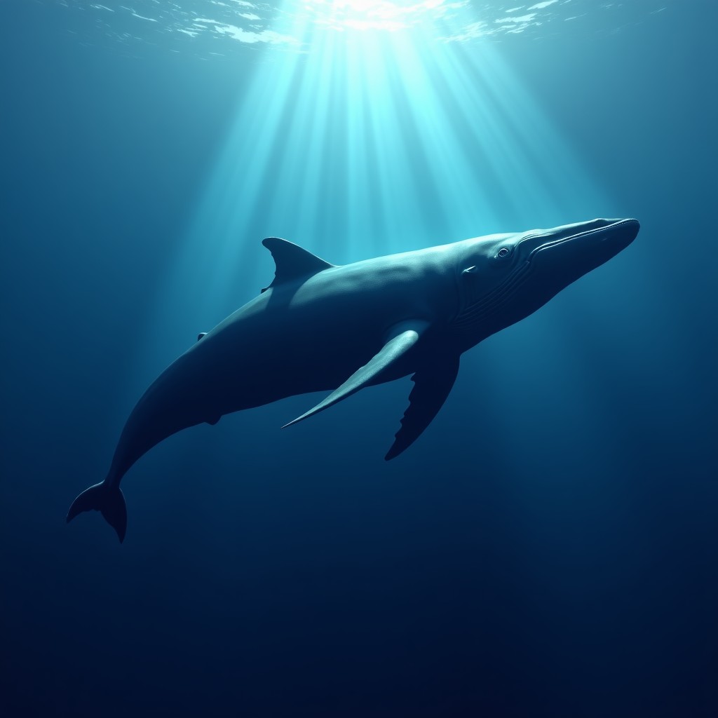 깊은 바닷속을 유영하는 고래