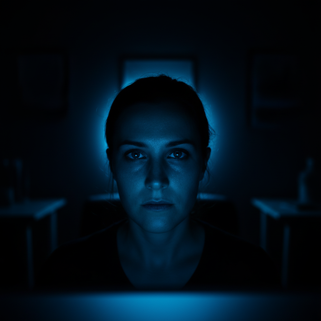 차가운 금속성 데이터 흐름 속의 인물