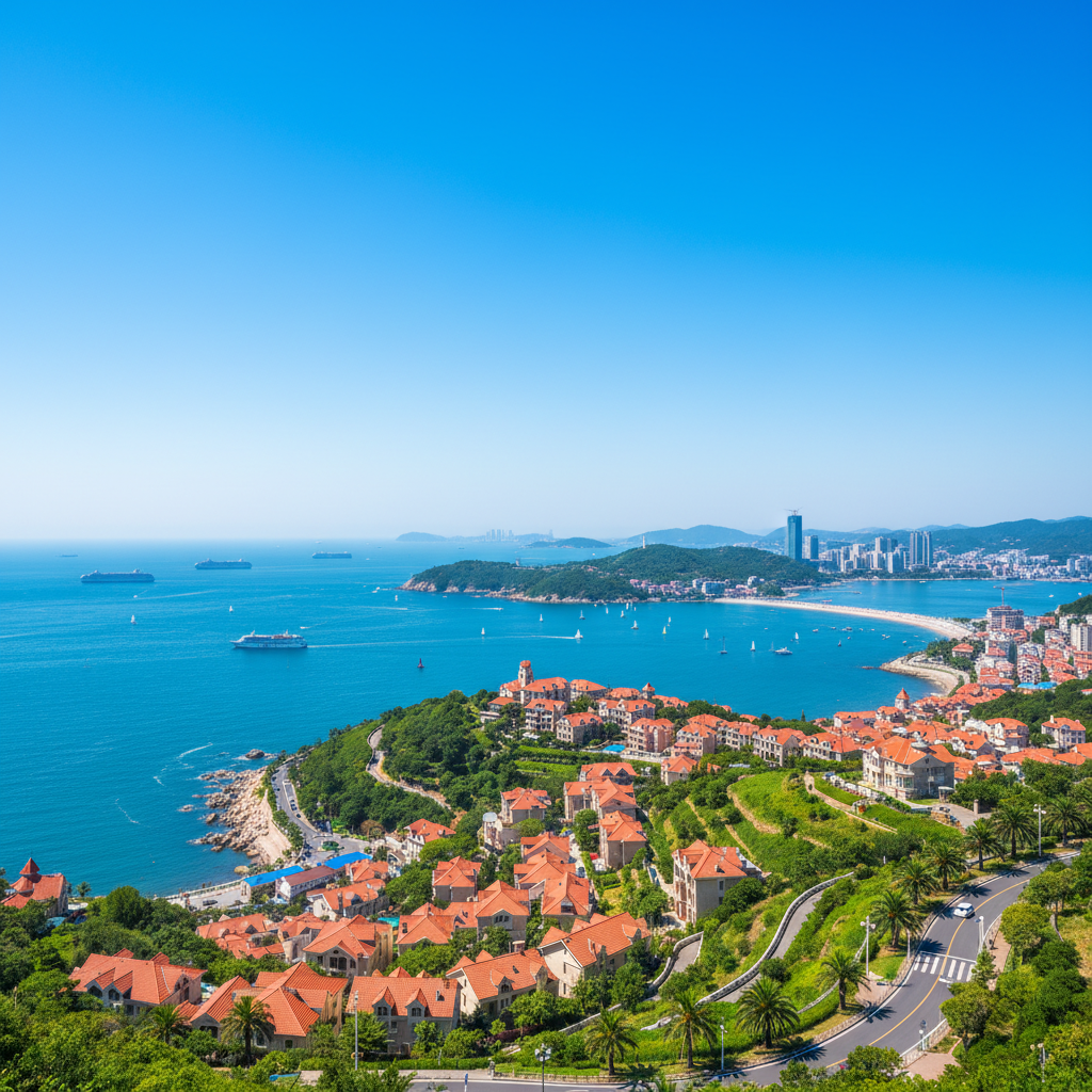 칭다오의 붉은 지붕과 이국적인 해안가 풍경