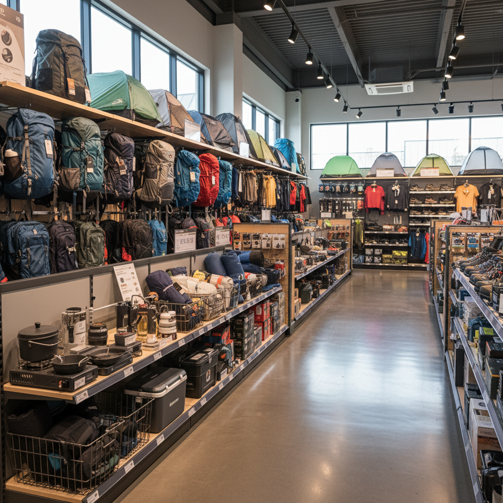 정돈된 캠핑 용품 코너
