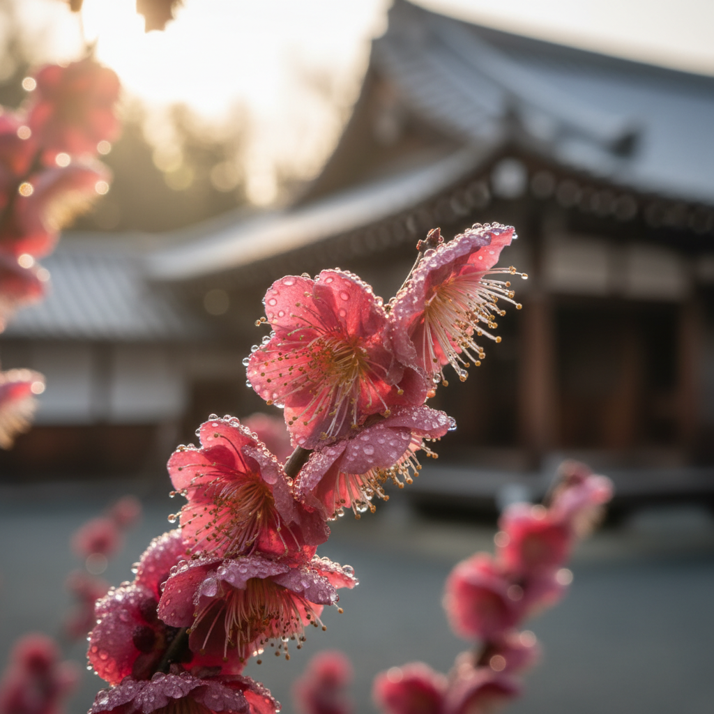 홍매화의 세밀한 꽃잎과 질감