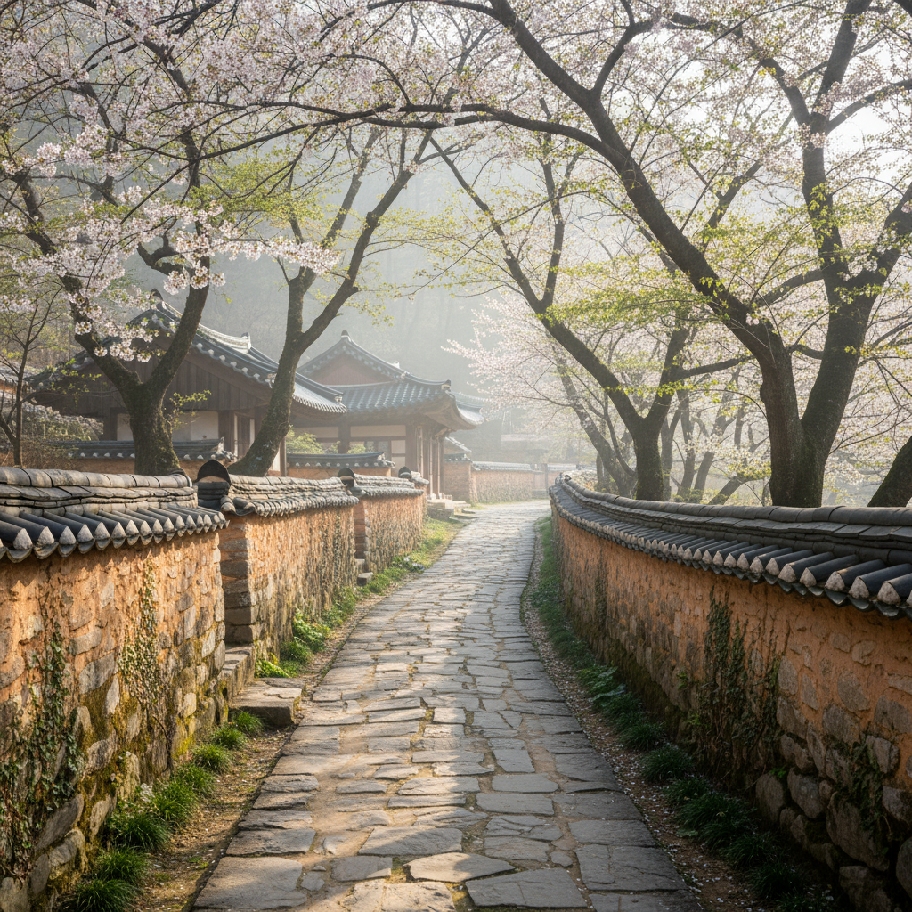 화엄사 돌담길과 봄날의 산책