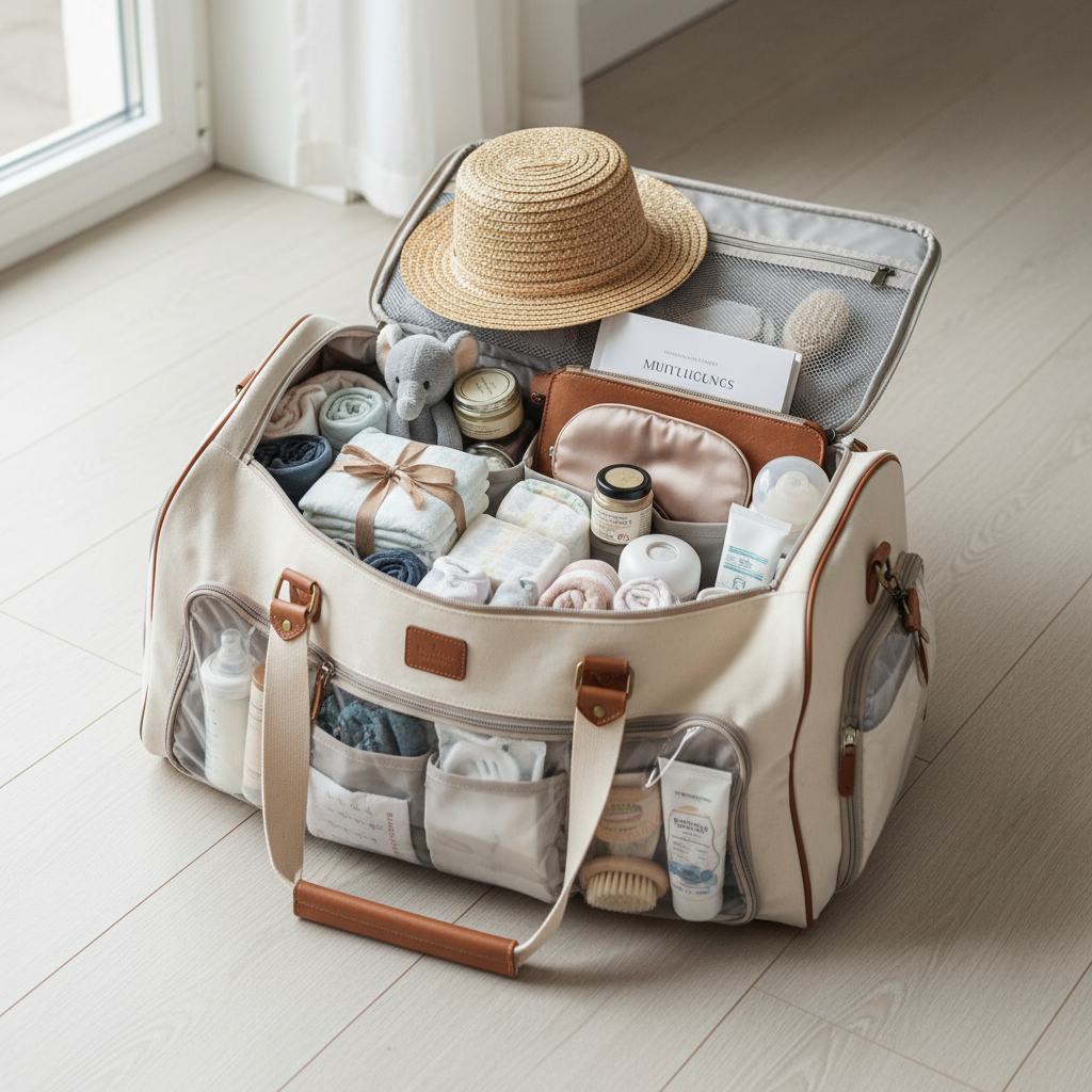 깔끔하게 정리된 출산 가방 내부